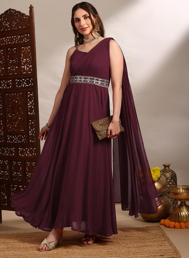 globus Women Maroon Strappy Embroidered Maxi Dress - Image 5